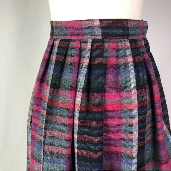 VINTAGE plaid wool blend midi skirt dark academia XS - Picture 2 of 5